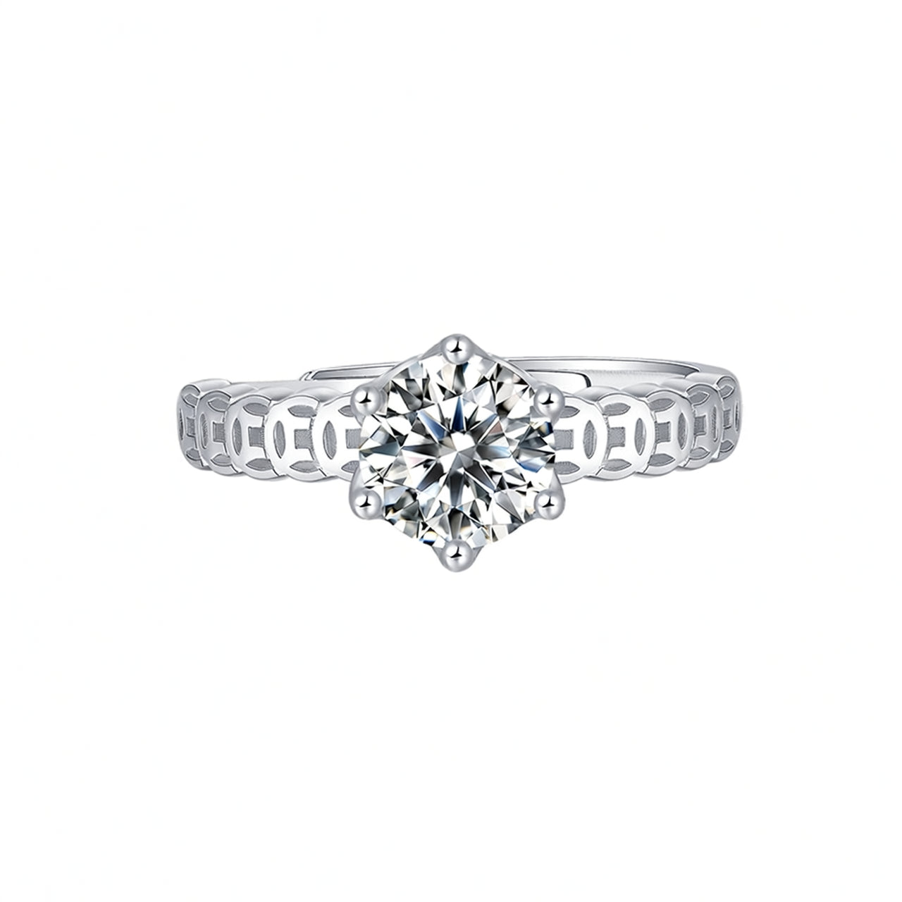 Anello da donna in argento sterling 925 placcato oro 18 carati con intarsio in moissanite, a forma di moneta geometrica, stile lusso leggero