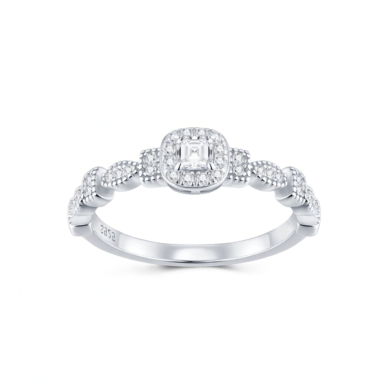 Anillo de Moissanita Octogonal Geométrico de Lujo de Plata de Ley 925 Bañado en Oro