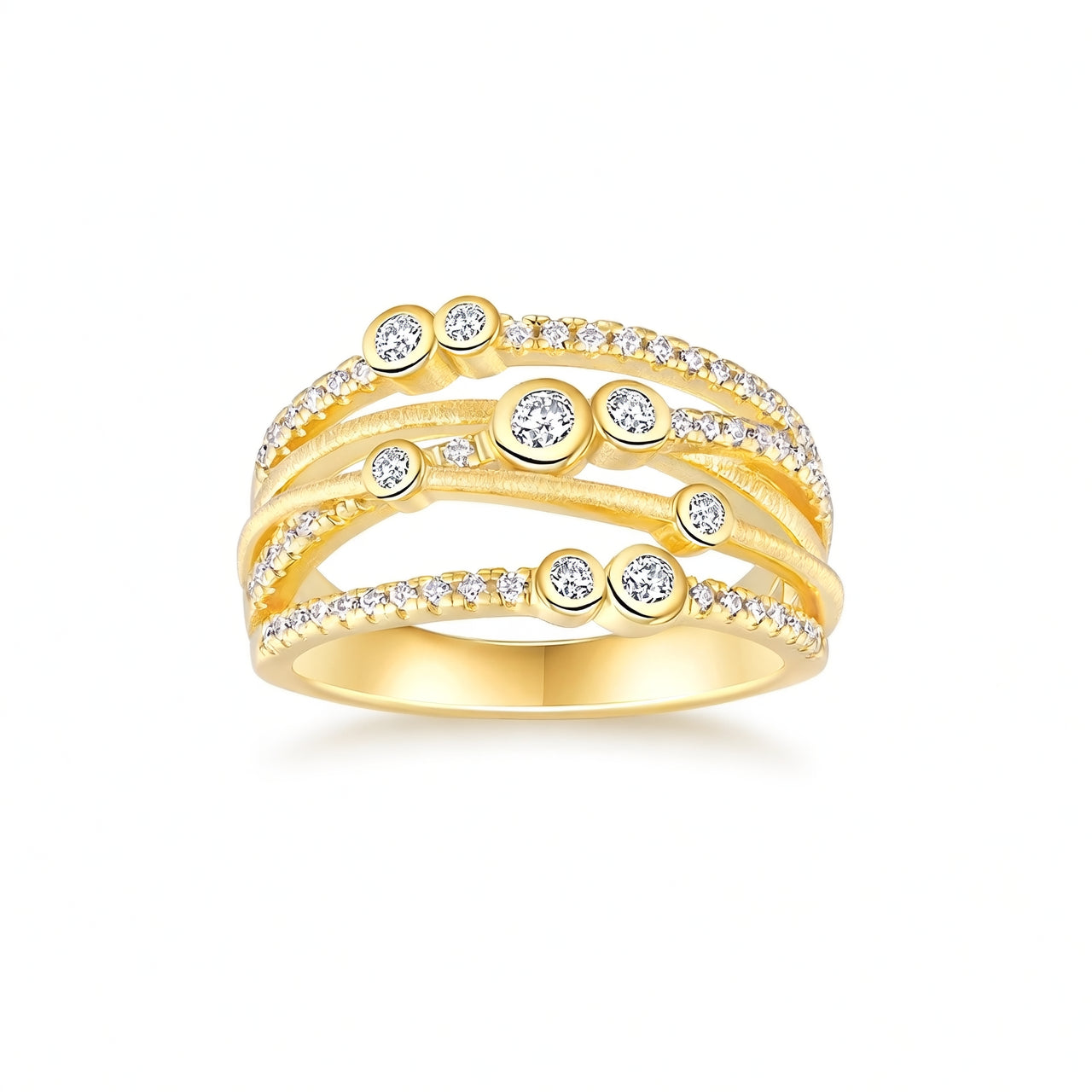 Light Luxury Vintage Geometric Multi-Coil Twisted Line Ring with Moissanite Inlay in 925 Sterling Silver and 18K Gold Plating for Women