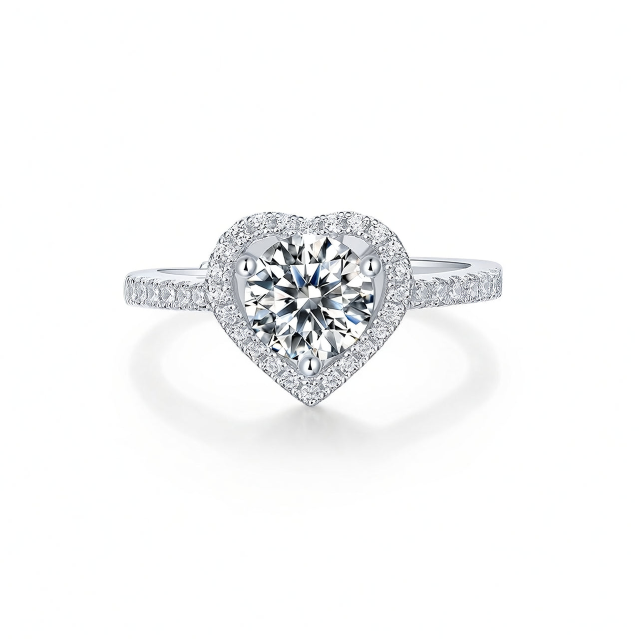 Luxury 925 Sterling Silver Heart Ring with 18K Gold Plating and Moissanite Inlay for Women
