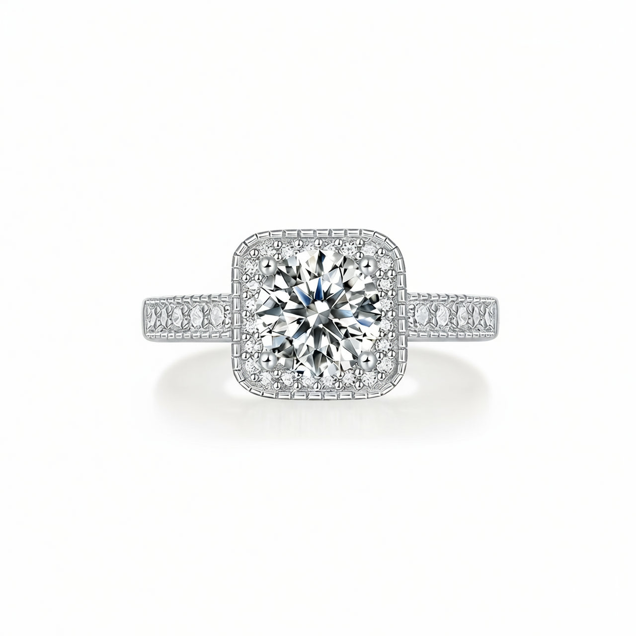 Anello quadrato geometrico di lusso in argento sterling 925 con intarsio di moissanite da 1 carato e placcatura in oro 18 carati per donna