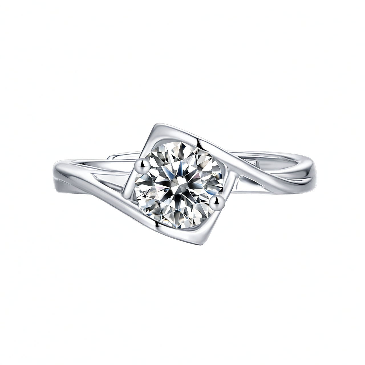 Anello a Cuore in Argento Sterling 925 con Moissanite, Design Asimmetrico e Placcatura in Oro 18K