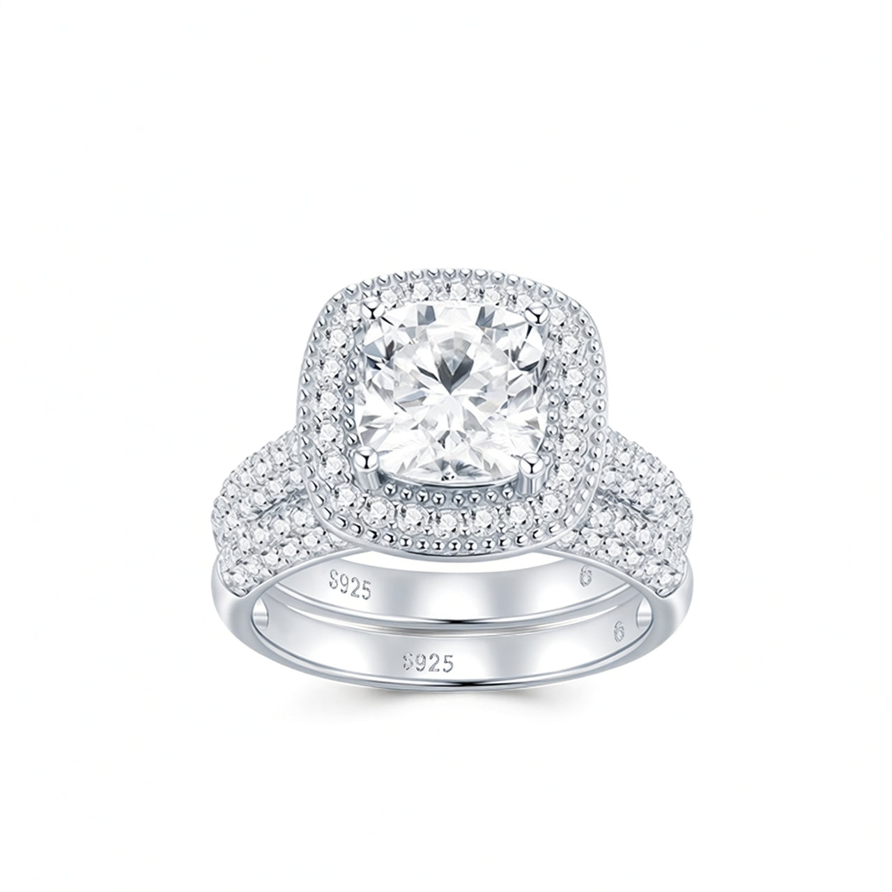 Fashion 925 Sterling Silver Cushion Cut Moissanite Geometric Ring for Women