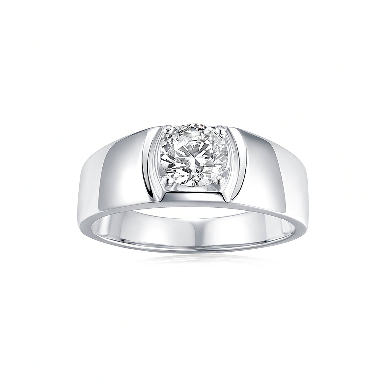 Anillo minimalista de plata de ley 925 con diseño geométrico, incrustación de moissanita de 1 ct y chapado en oro de 18K para hombre