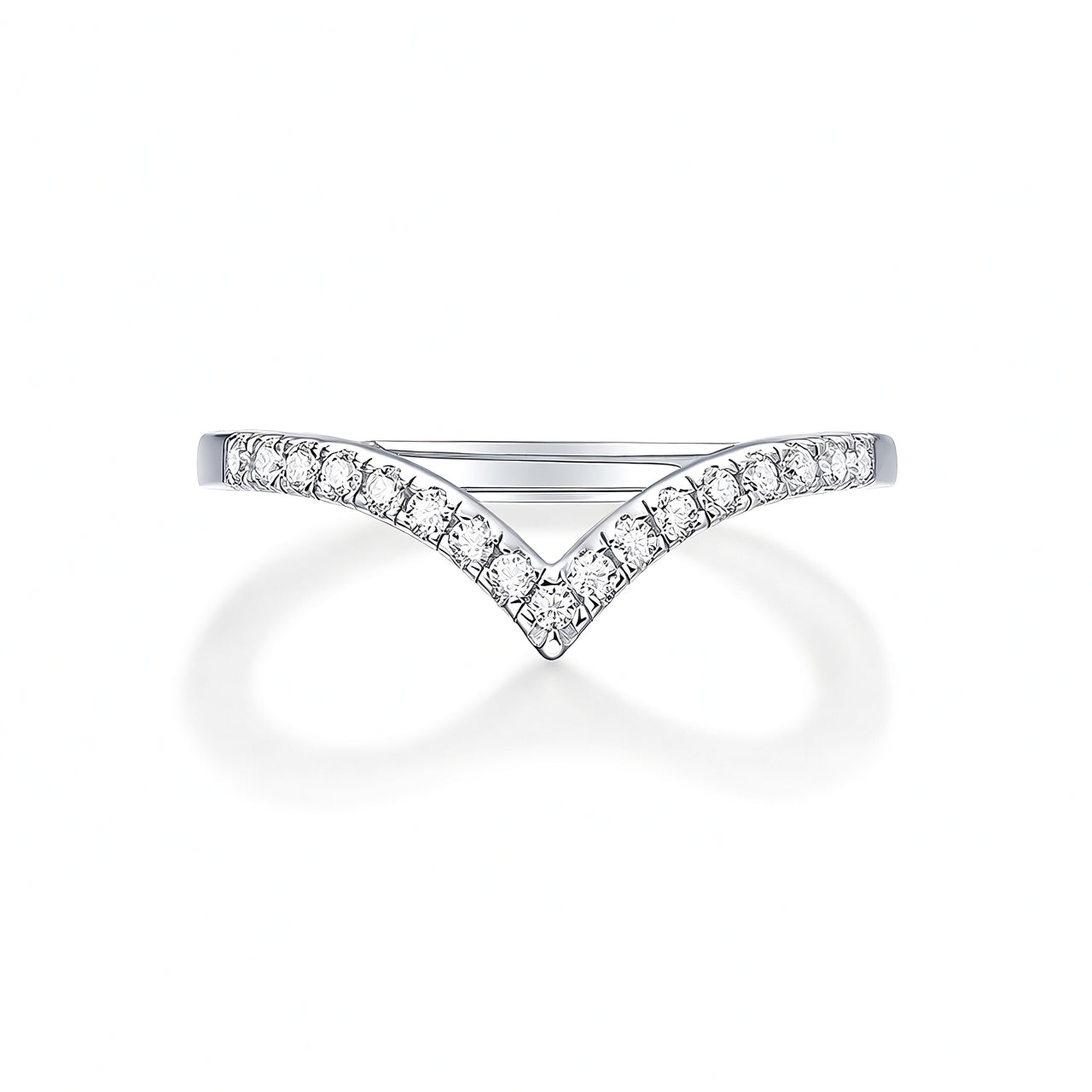 Sweet Style 925 Sterling Silver V-Shape Geometric Ring with 18K Gold Plated Moissanite Inlay for Women