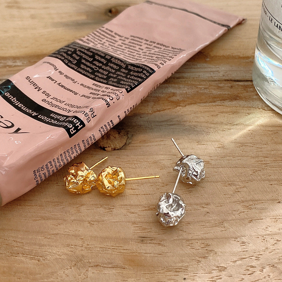 Minimalist 925 Sterling Silver Teardrop Rock Lava Earrings with Pearl Inlay for Women