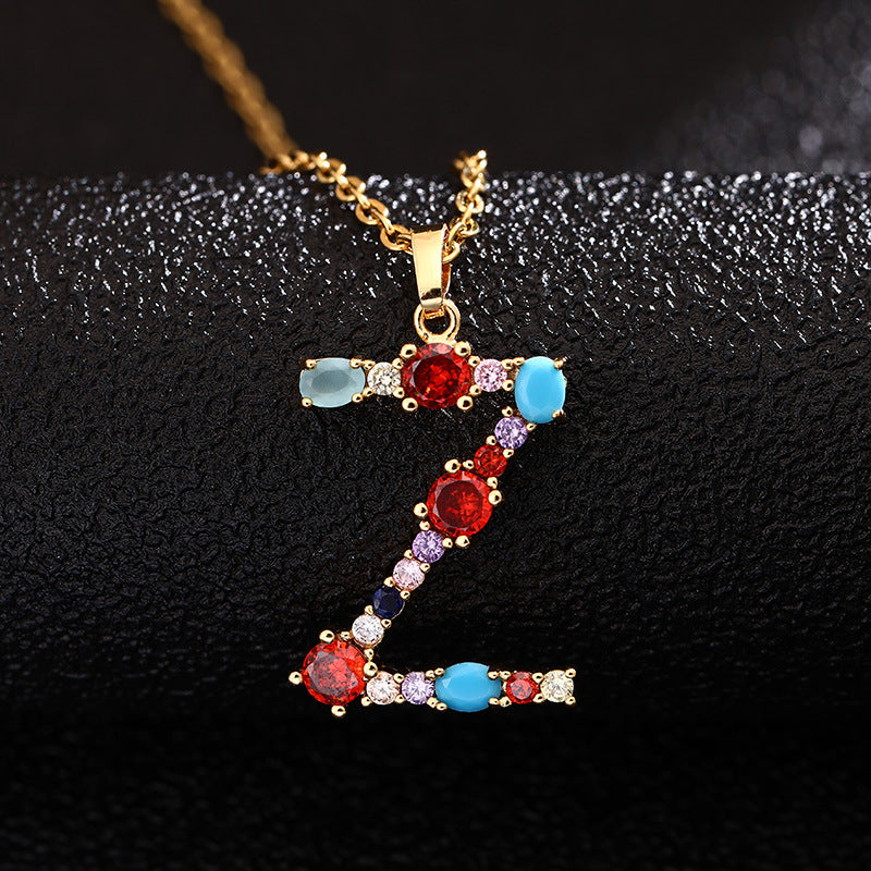 Collana con Lettera da Donna con Strass Intarsiati in Agata, Catena a O, Gioielli alla Moda Casual Unisex