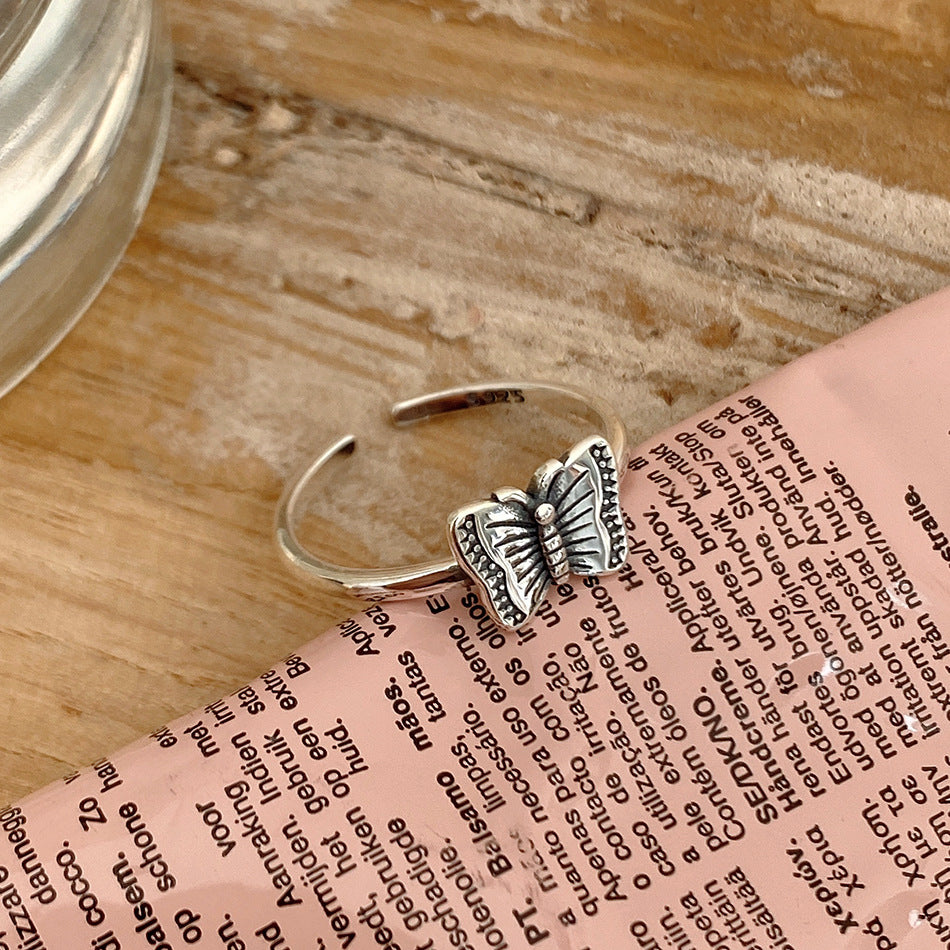 Vintage 925 Sterling Silver Butterfly Inlay Ring for Women