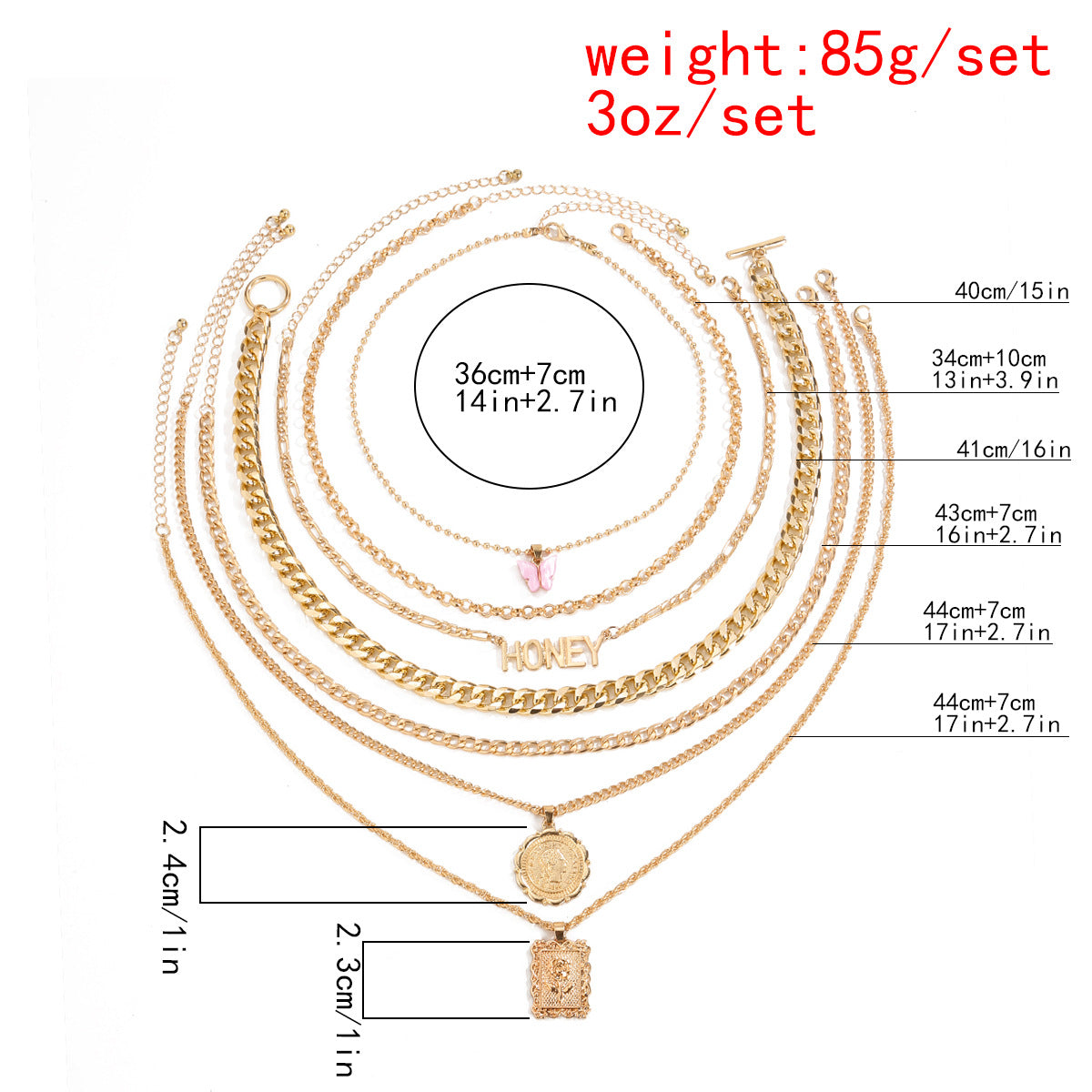 Vintage Minimalist Alloy Butterfly Pendant Multi-Layer Snake Chain Necklace Set