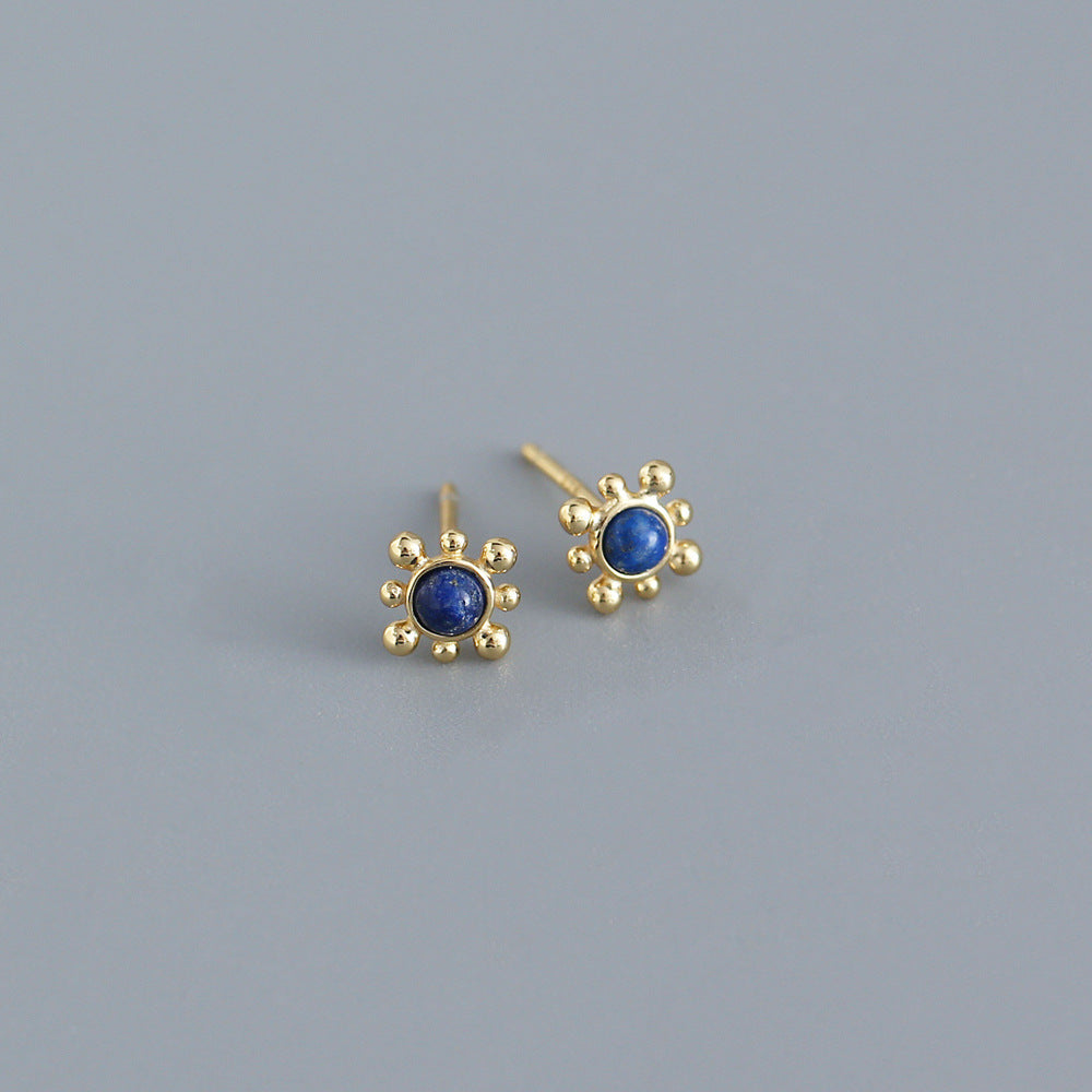 Orecchini a perno da donna in argento sterling S925 con intarsio rotondo in lapislazzuli, design geometrico minimalista, gioielli alla moda