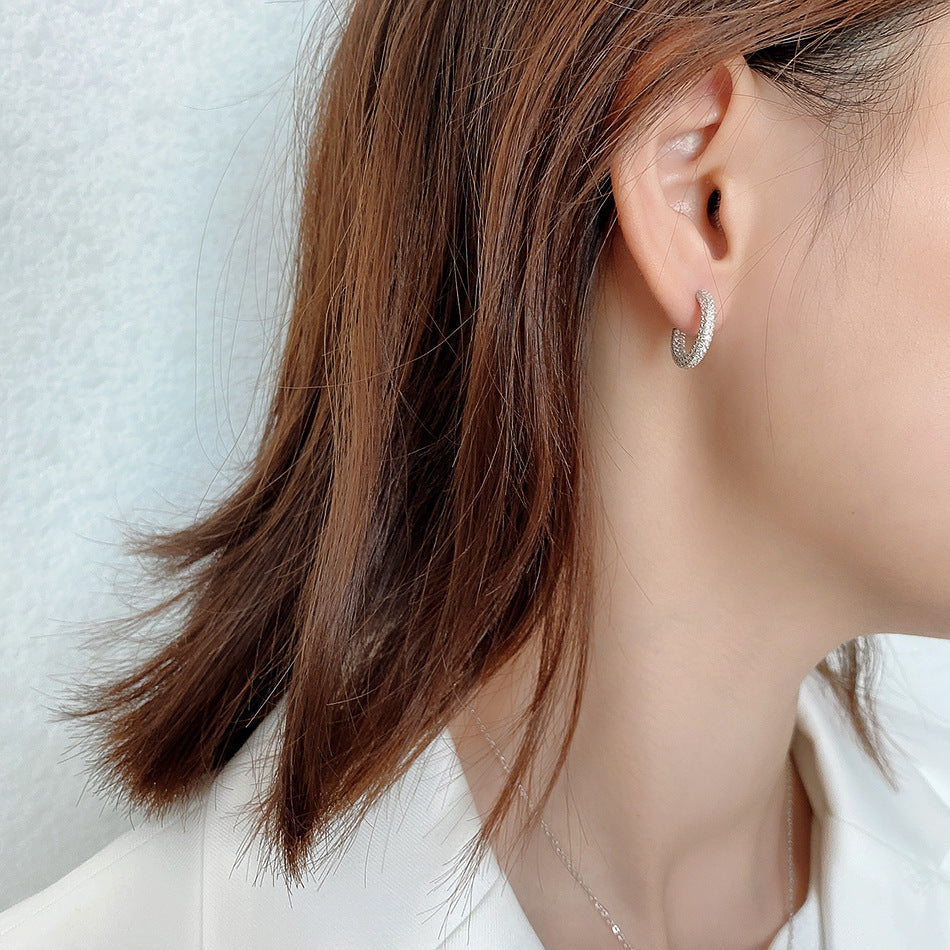 Sweet Minimalist 925 Sterling Silver White Gold Plated Teardrop Stud Earrings with Rhinestones for Women