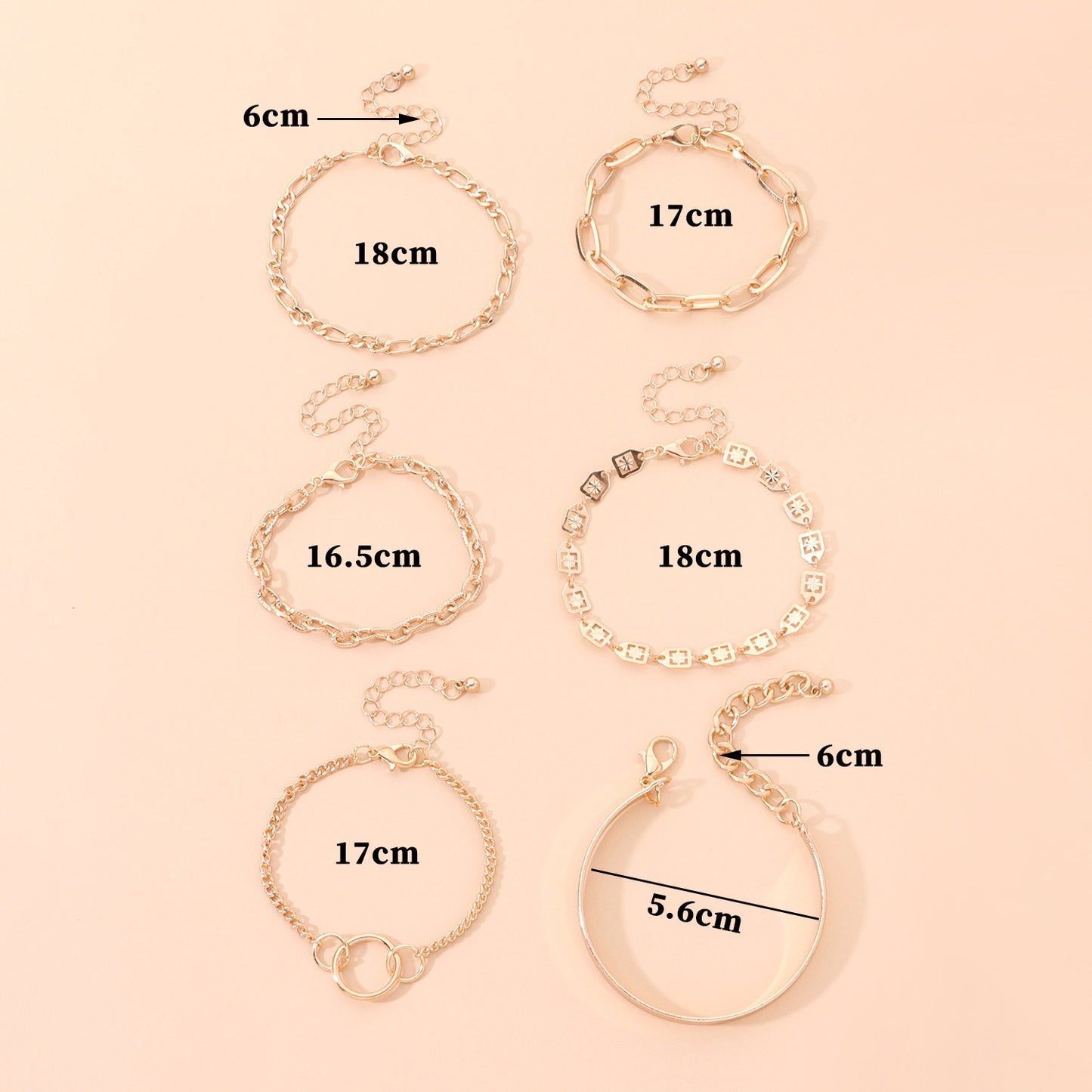 Fashion Trendy Geometric Alloy Multi-Layer Bracelet Set for Women - Ins Style 6-Piece Jewelry Gift