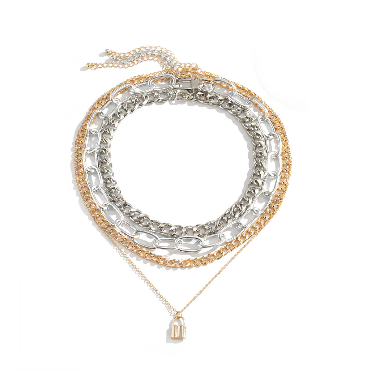 Minimalist Alloy Plated Lock Pendant Multi-layer Curb Chain Necklace for Women