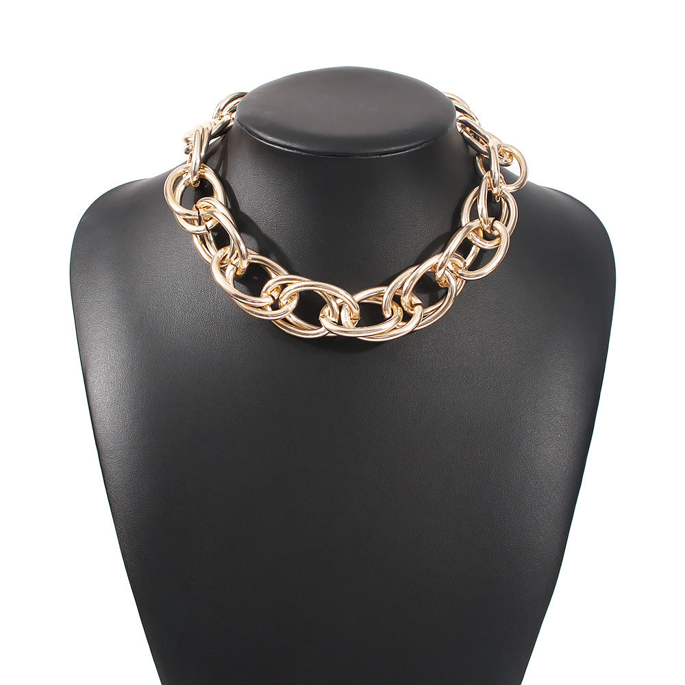 Collar Punk Geométrico para Mujer - Cadena de Aleación con Patrón de Líneas, Acabado Bañado, Joyería de Moda Urbana