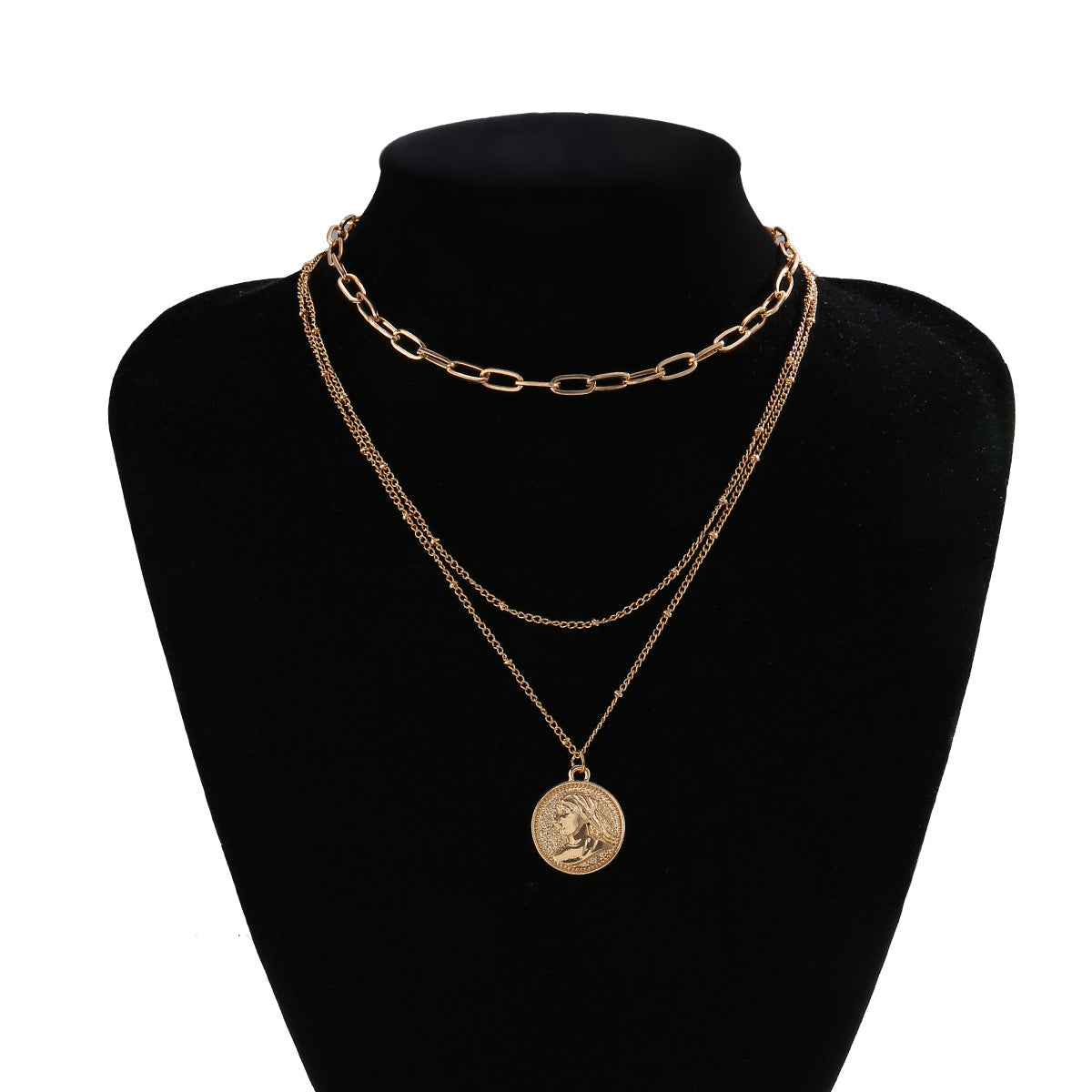 Collana Geometrica Minimalista a Strati Multipli in Lega con Finitura Galvanica per Donna