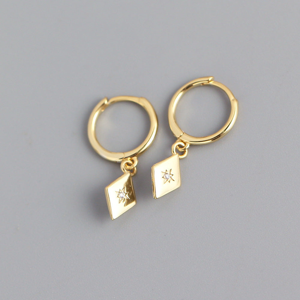 Elegant 925 Sterling Silver Geometric Square Cubic Zirconia Inlay Earrings for Women