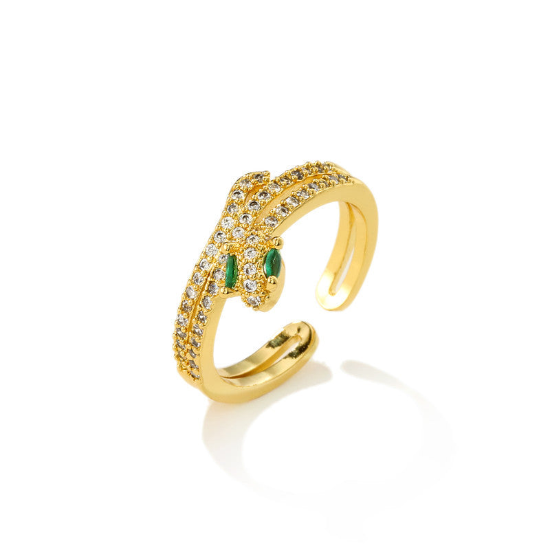 Minimalist Snake Shaped Brass Ring with Cubic Zirconia Inlay for Women