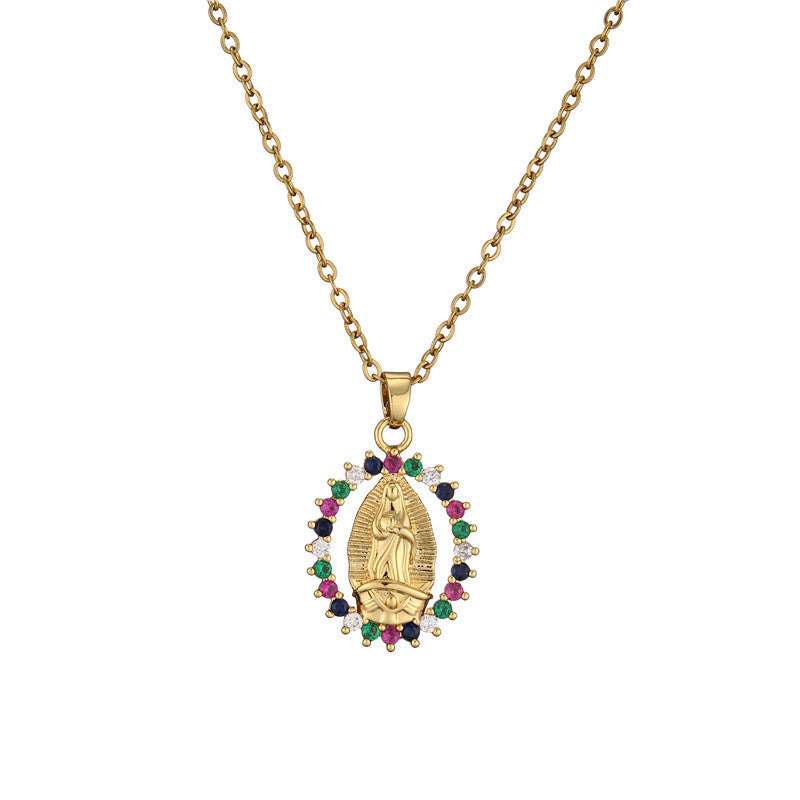 Collana con Pendente a Croce Placcato Rame Oro per Donna, Catena a O, Stile Minimalista Trendy, Design Intarsiato