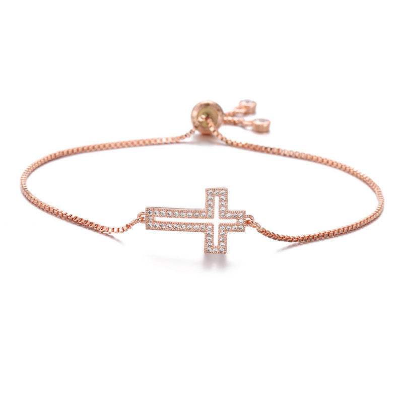 Geometric Cross Plated Copper Adjustable Women's Bracelet - Minimalist Fashion Casual Jewelry for Travel Souvenir Gift