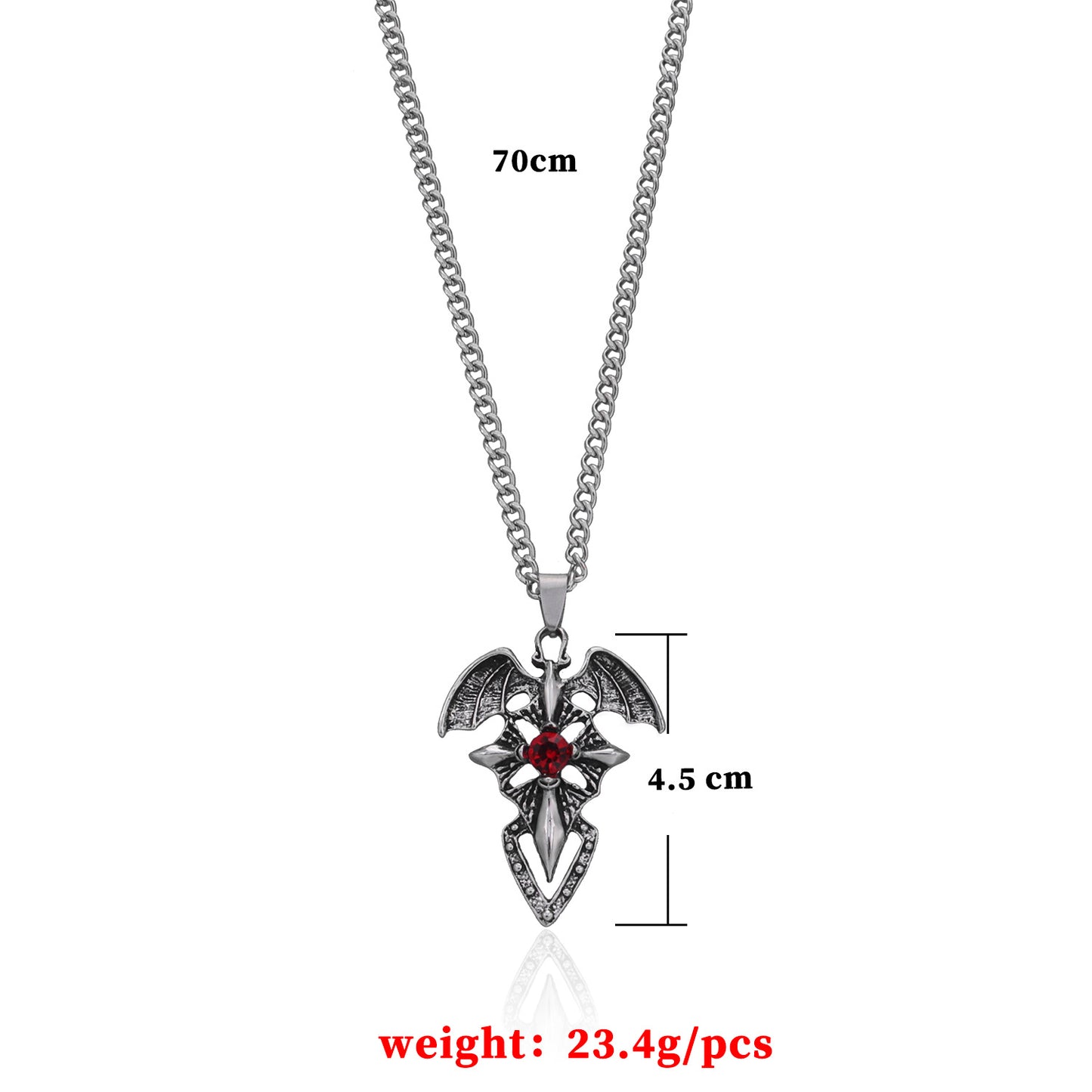 Vintage Cross Bat Wing Necklace Alloy Plated Long Pendant Jewelry for Women