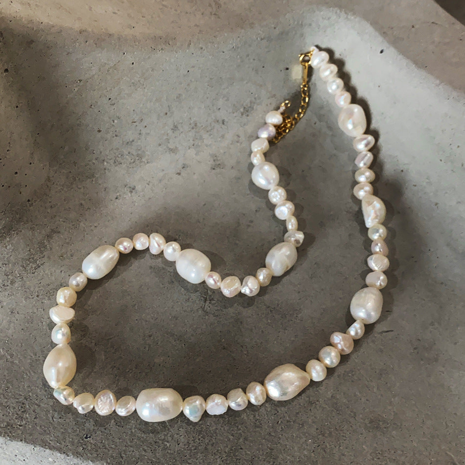 Minimalist 925 Sterling Silver Gold Plated Geometric Pearl Necklace