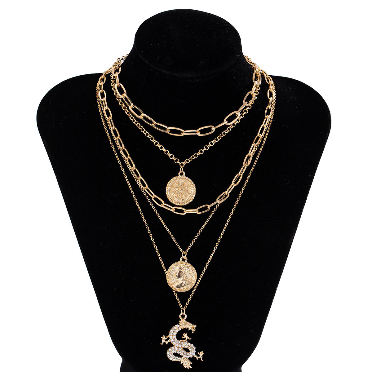 Geometric Letter Vintage Alloy Cross Chain Necklace for Women