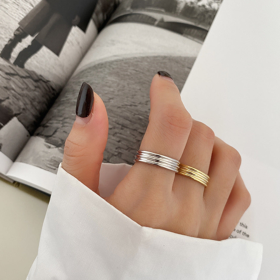Anillo doble geométrico de plata de ley 925, estilo punk minimalista