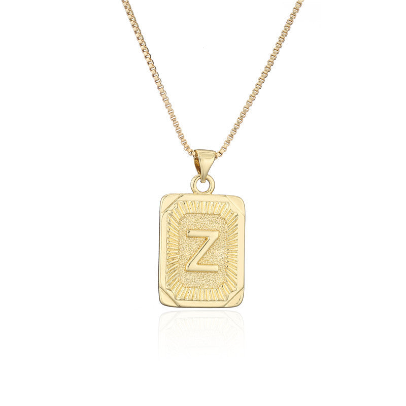 Vintage Hip-hop Gold Plated Brass Square Letter Pendant Box Chain Necklace