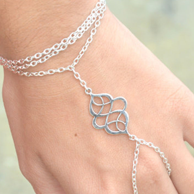 Bohemian Style Geometric Hollow Link Finger Bracelet for Women Alloy Fashion Jewelry