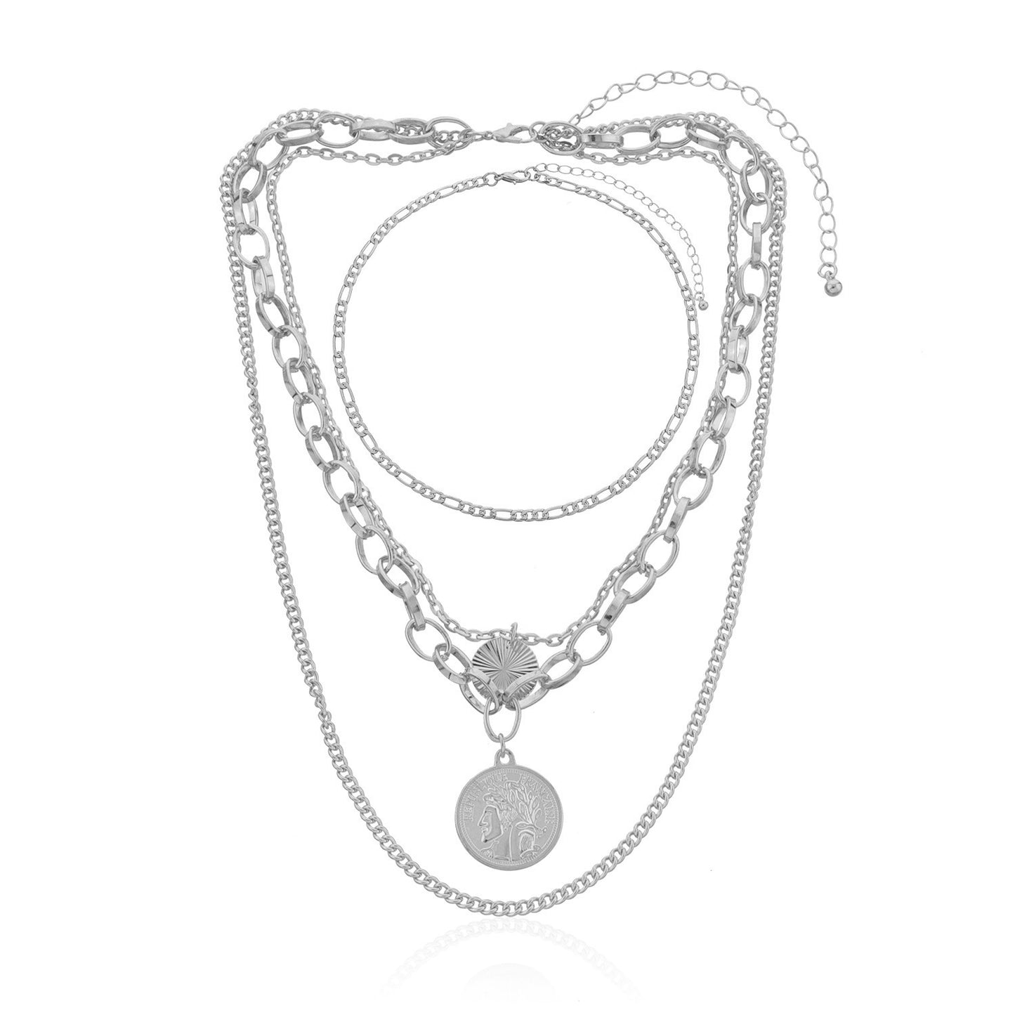 Geometric Pendant Necklace for Women, Vintage Punk Style, Alloy Plated Cross Chain, Multi-Layered Statement Jewelry