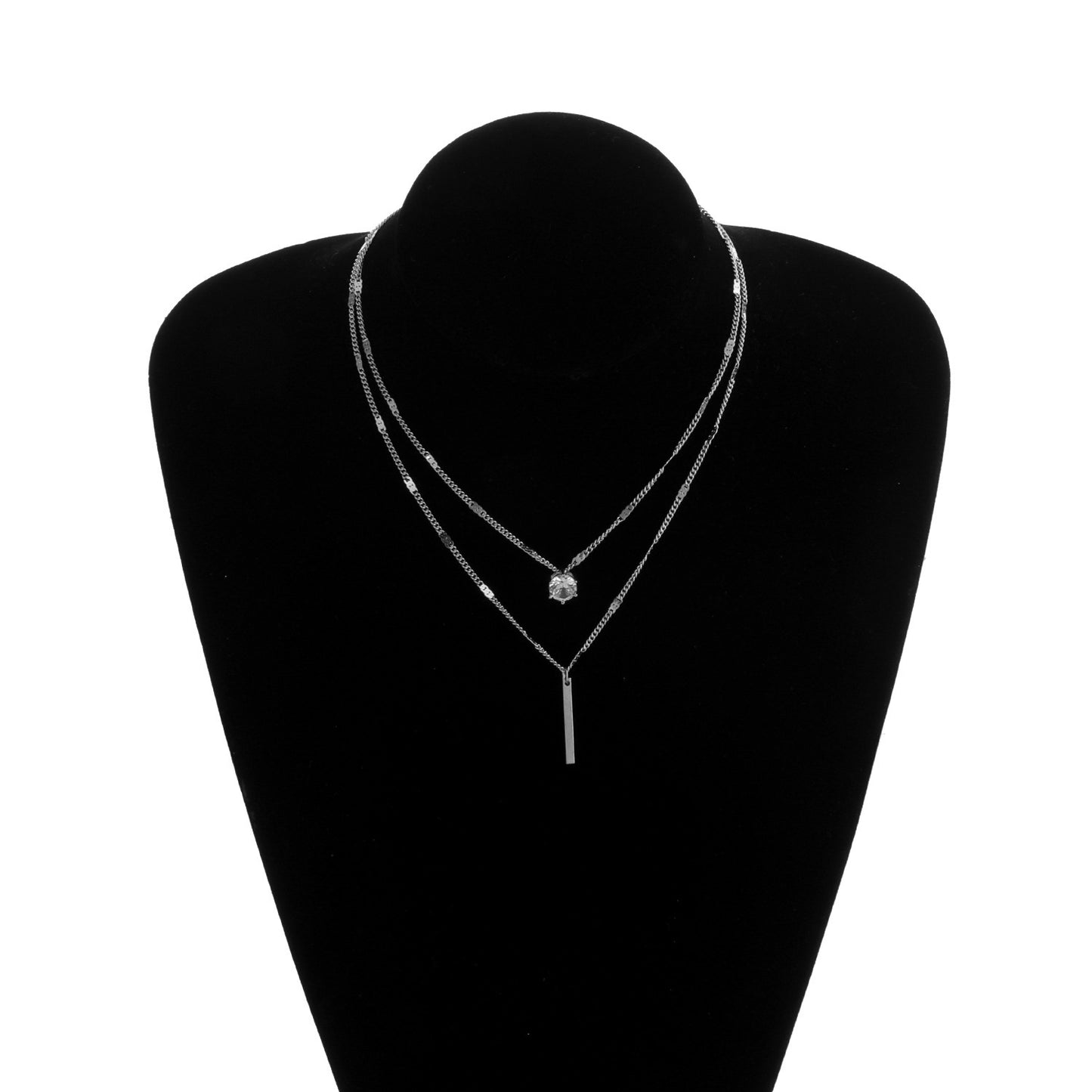 Minimalist Vintage Geometric Rhinestone Alloy Cross Chain Necklace for Women