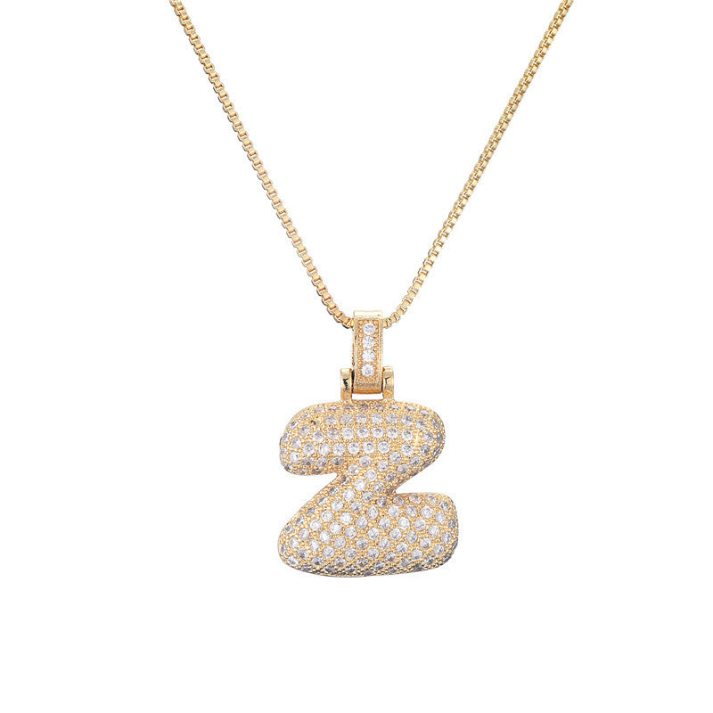 Collana da donna con iniziale in rame intarsiata, con catena a maglie, stile minimalista alla moda da pendolare, con accenti di strass