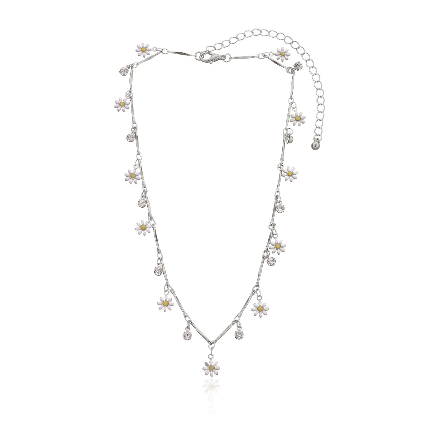 Floral Rhinestone Alloy Necklace Women Vintage Trendy Bohemian Style Straight Tube Chain Jewelry