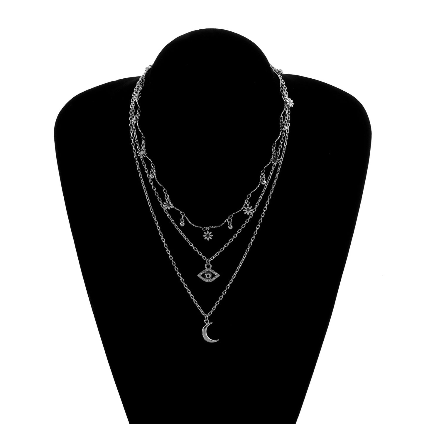 Women's Floral Design Alloy Cross Chain Necklace with Rhinestone Inlay, Luxury Vintage Style Jewelry