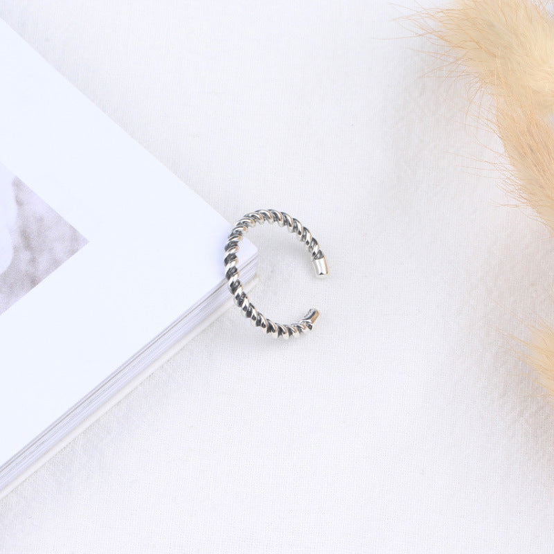 S925 Sterling Silver Twisted Rope Adjustable Ring for Women Vintage Edgy-Cute Geometric Band