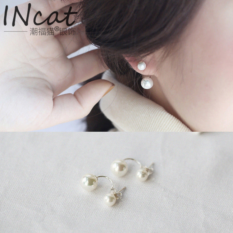 Orecchini in argento sterling 925 con intarsio geometrico e doppia perla