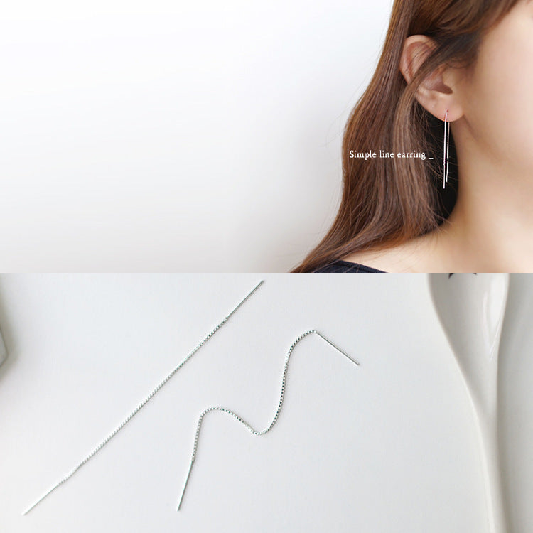 Orecchini a catena a scatola geometrica in argento sterling 925 placcato oro bianco minimalista