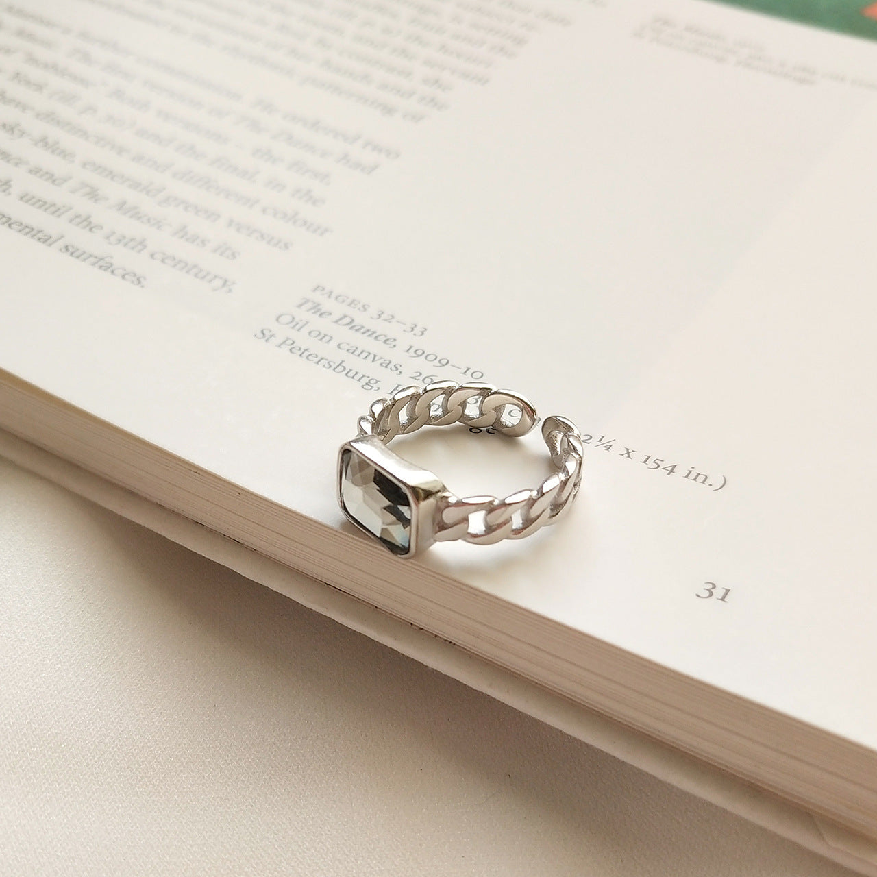 Square Cubic Zirconia Inlaid 925 Sterling Silver Ring