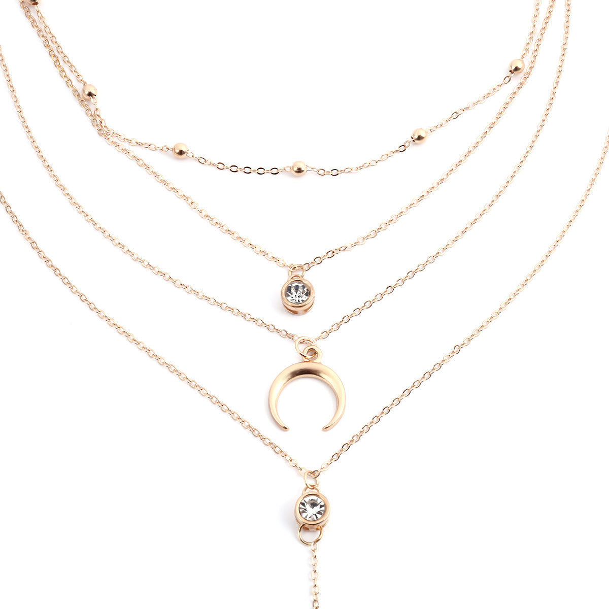 Alloy Moon Pendant Necklace with Rhinestones Snake Chain