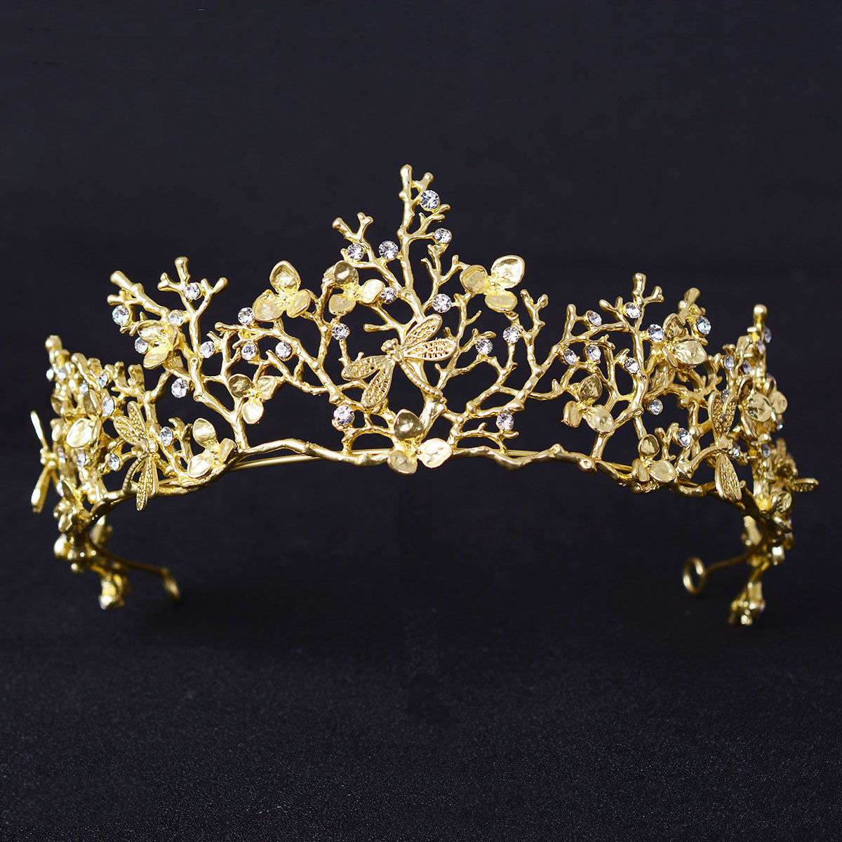 Vintage Alloy Crown Headband with Floral and Checkered Pattern Rhinestone Inlay for Women