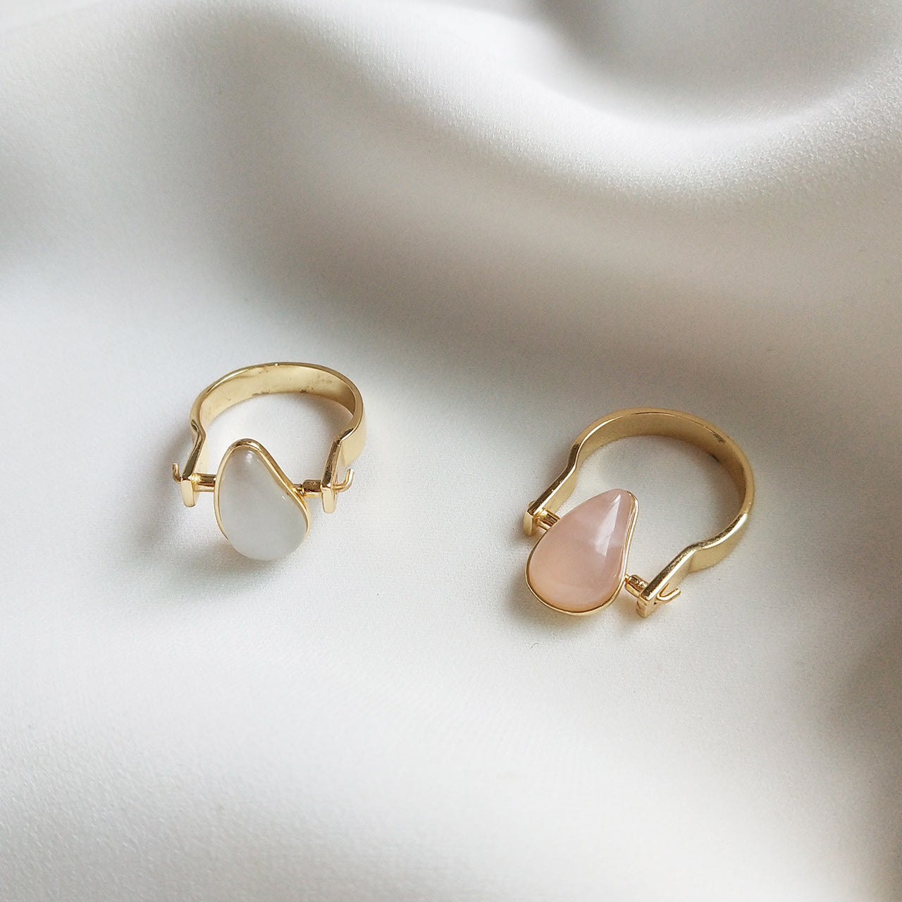 Sweet Minimalist 925 Sterling Silver Geometric Cat's Eye Pearl Ring for Women