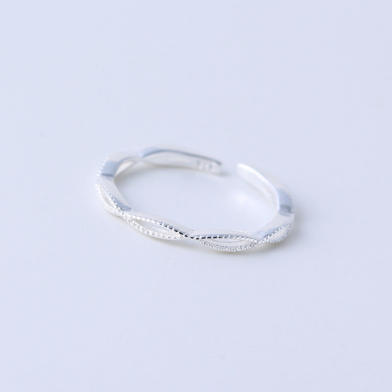 Minimalist 925 Sterling Silver Wave Polished Ring Set for Women