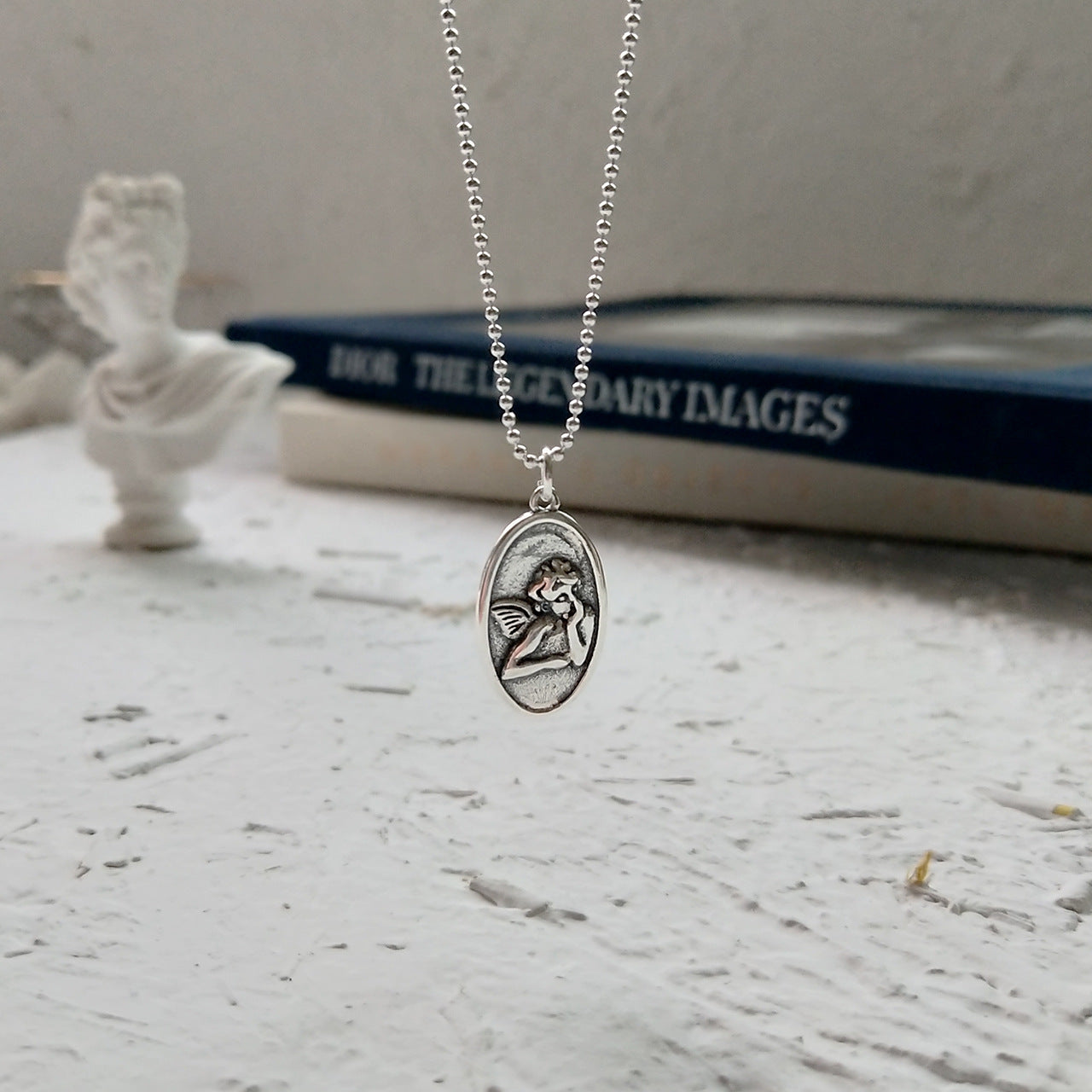 Vintage 925 Sterling Silver Plated Guardian Angel Pendant Necklace