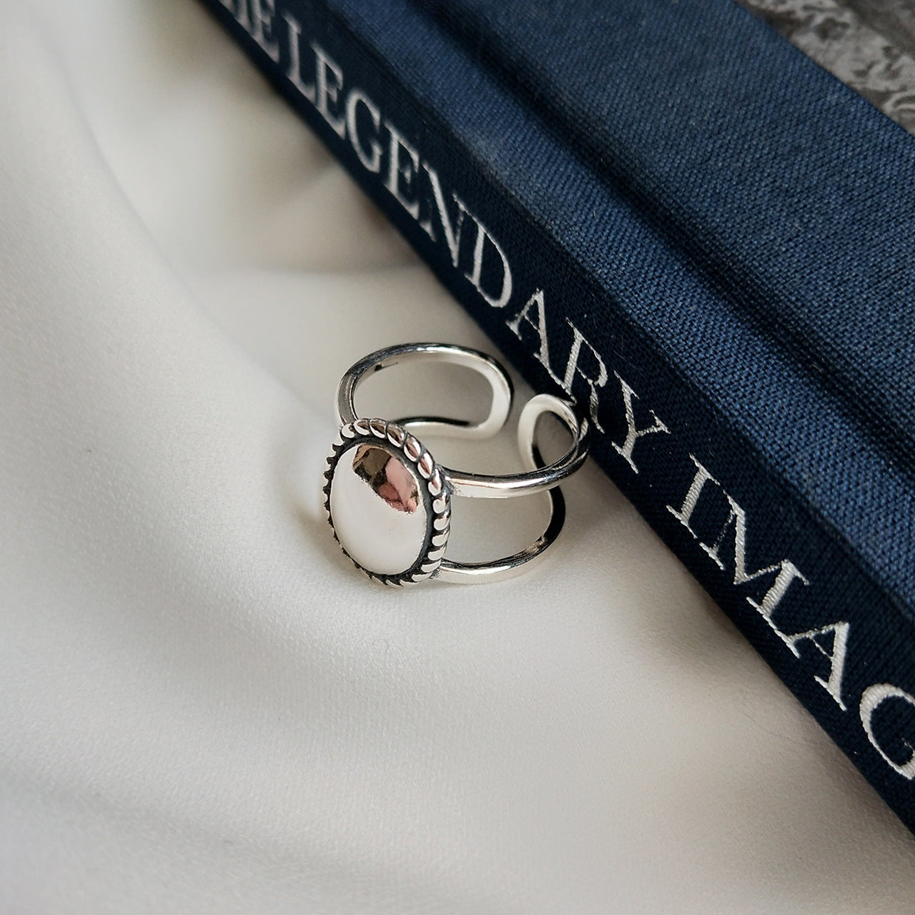Anello ovale geometrico opaco in argento sterling 925, stile vintage minimalista