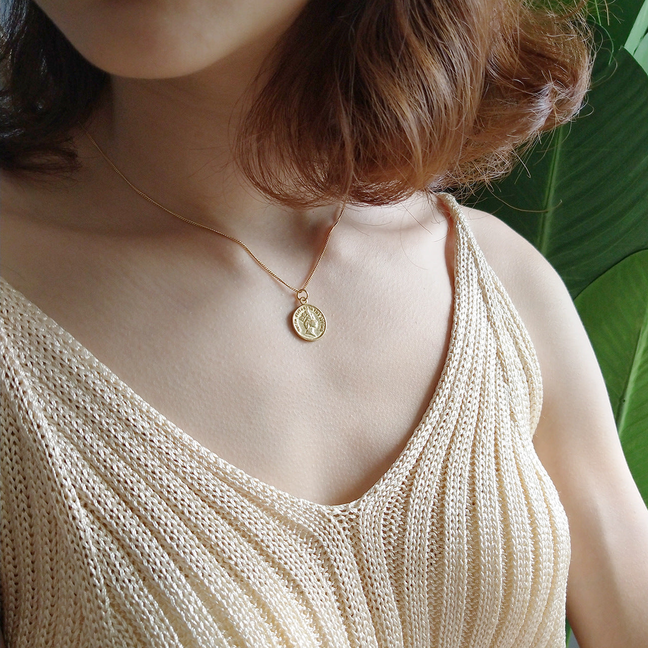 Sweet 925 Sterling Silver 18K Gold Plated Round Coin Pendant Necklace Ball Chain