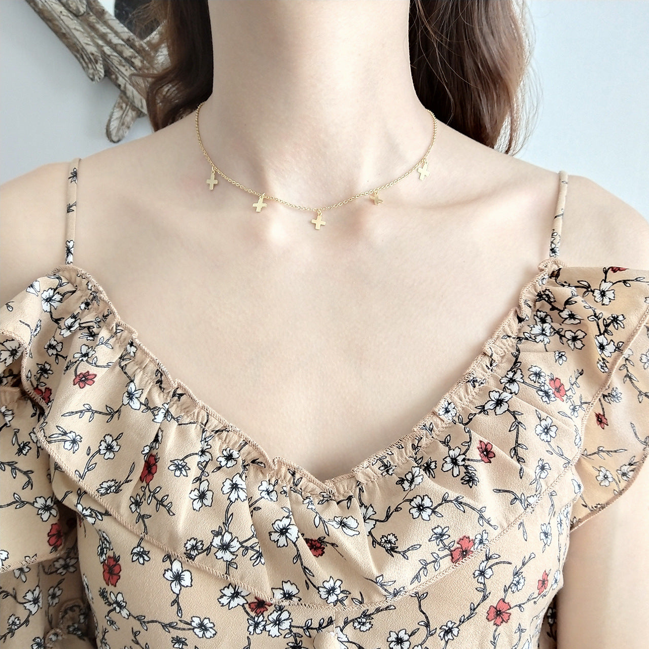 Minimalist 925 Sterling Silver Gold Plated Mini Cross Braided Necklace