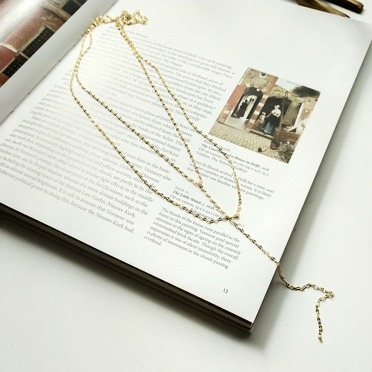 Collana a catena a maglie veneziane geometrica in argento sterling 925 placcato oro con design a doppio anello