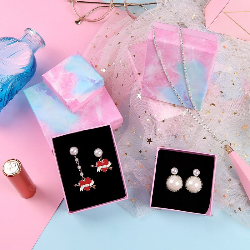 Caja de joyería de papel con textura de mármol para pendientes, anillos, collares, pulseras, embalaje de regalo
