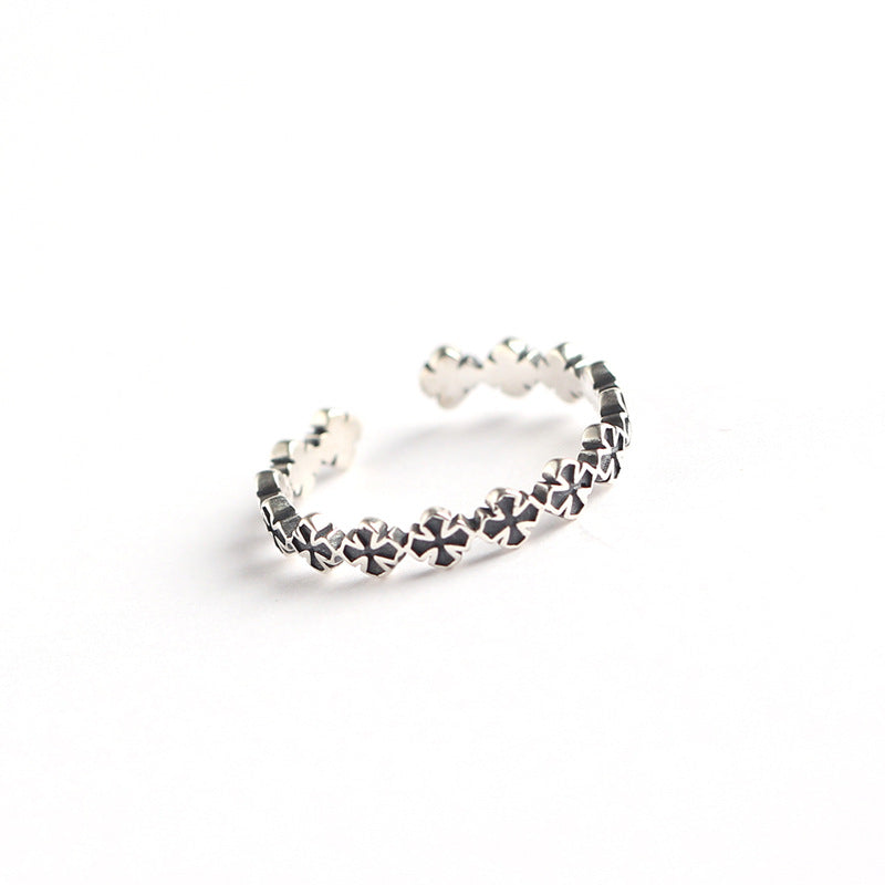 Vintage 925 Sterling Silver Cross Ring for Women Polished Adjustable Statement Ring