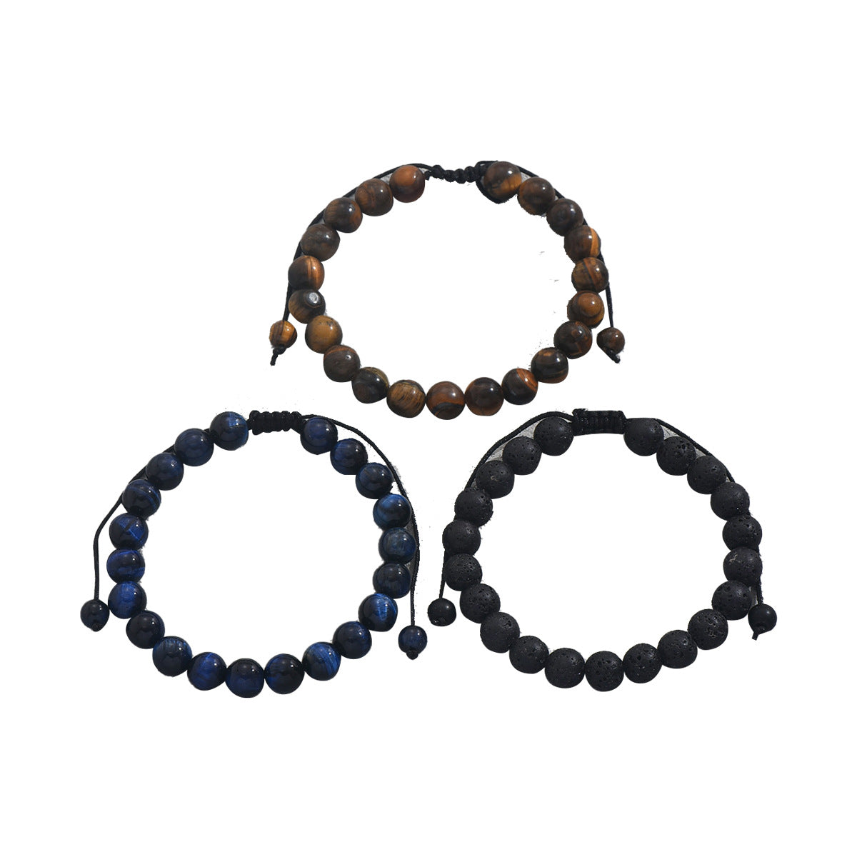 Vintage Geometric Natural Stone Bracelet Set for Men and Women with Braided Design Adjustable Hand Jewelry